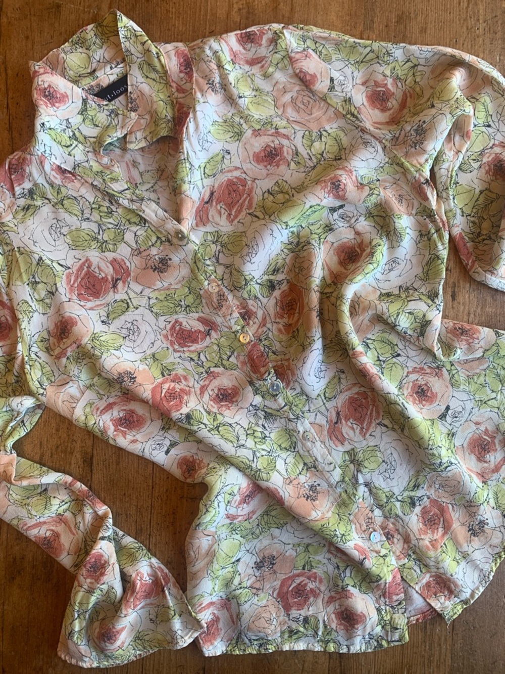 cut loose Peach Pink & Green Floral Button-Down Shirt